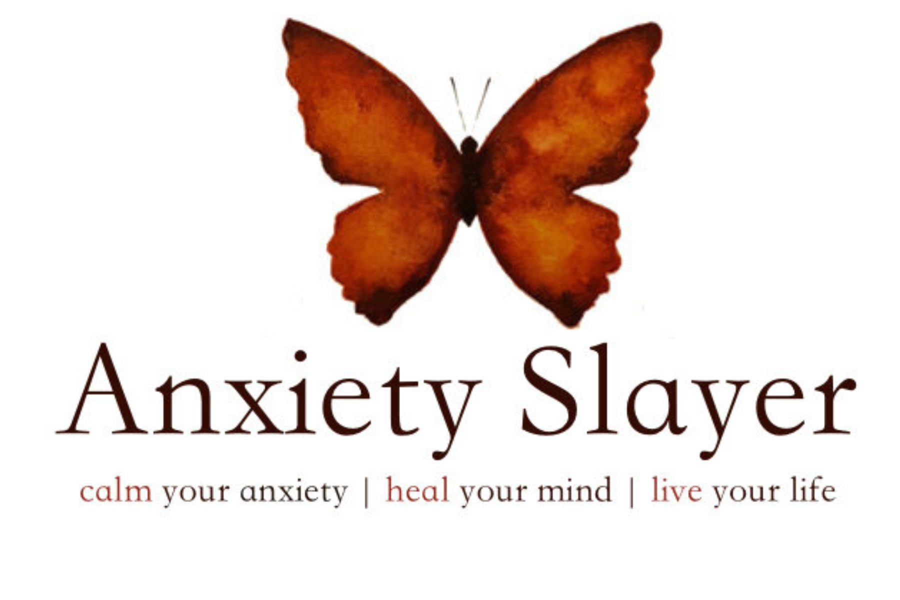 Orange butterfly with the words Anxiety Slayer underneath