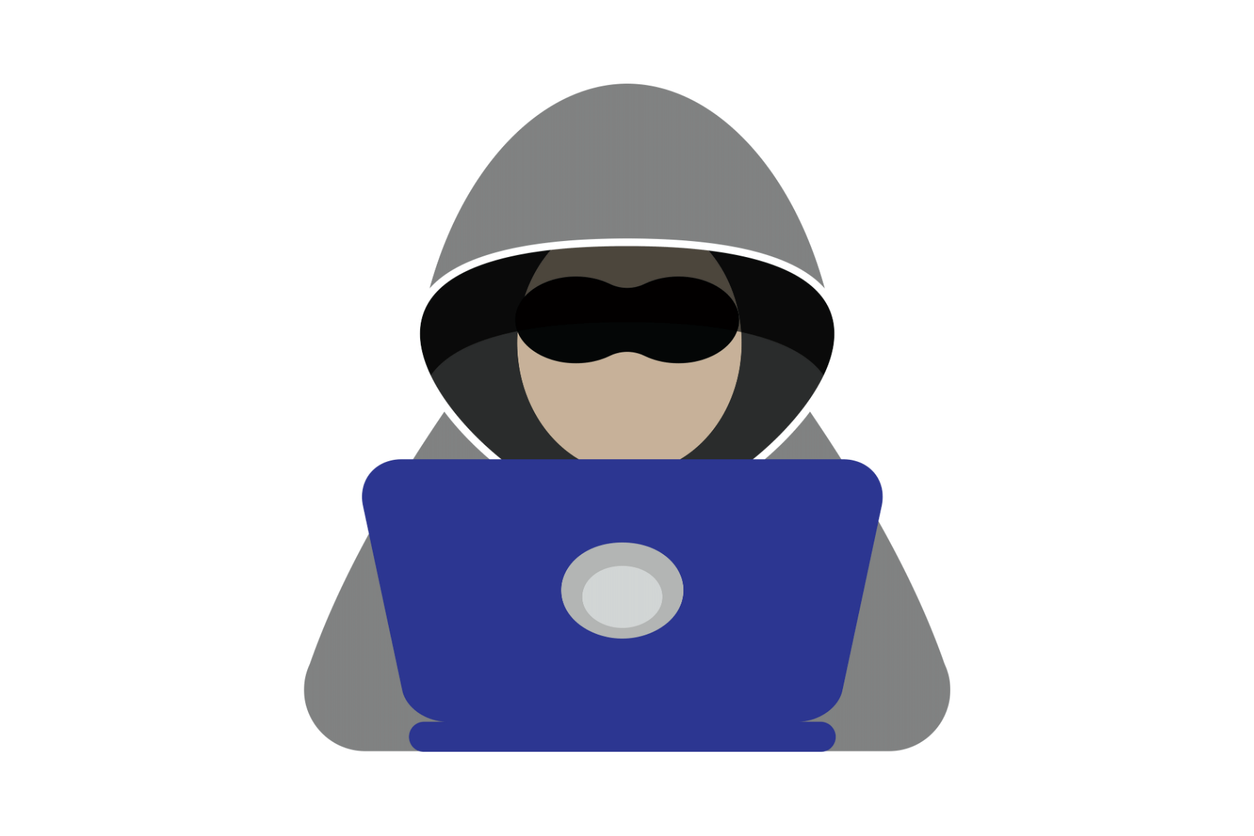 Image of a faceless person with a grey hoodie on sitting in front of a computer screen