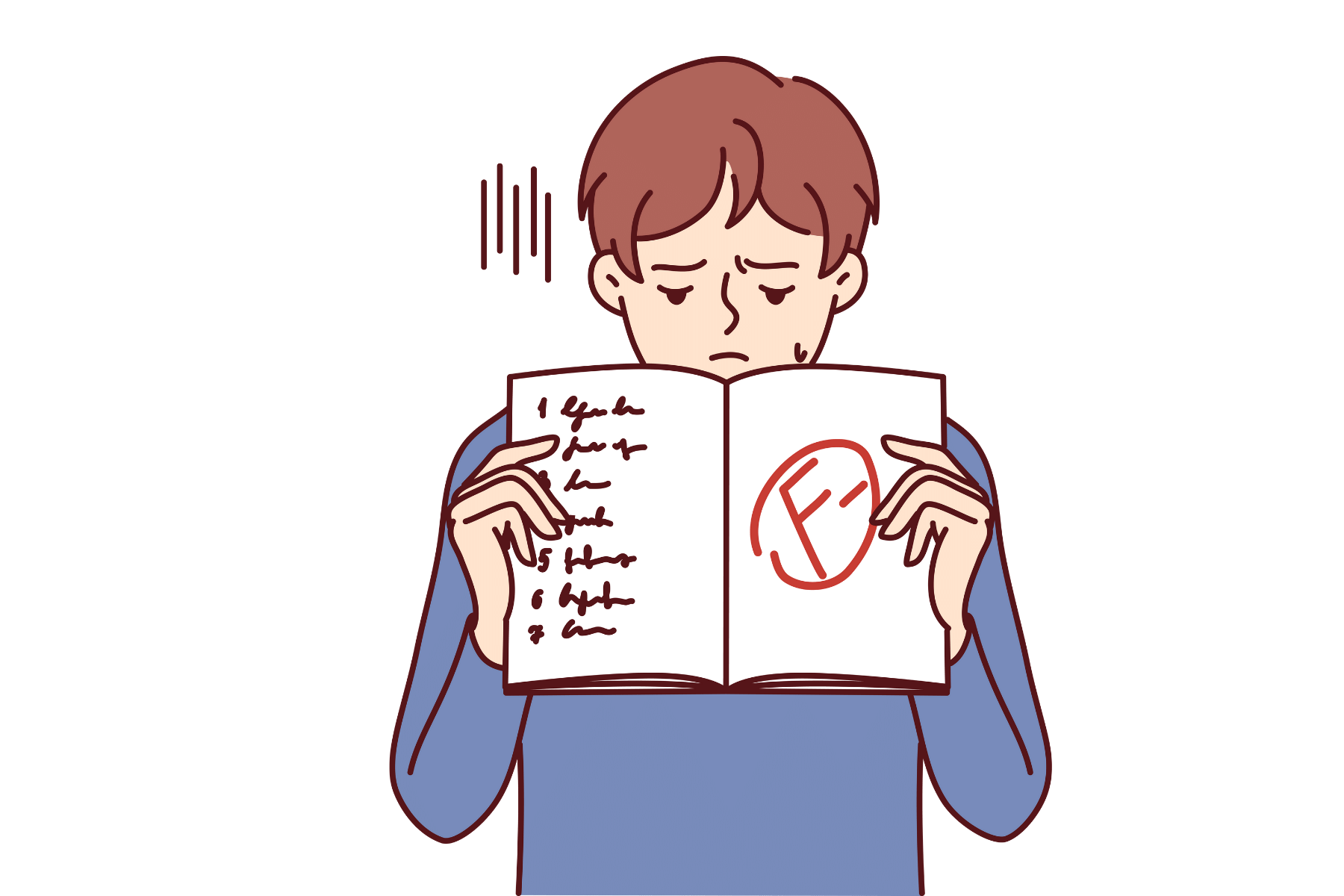 photo of a cartoon college student holding a report card with an F on it.