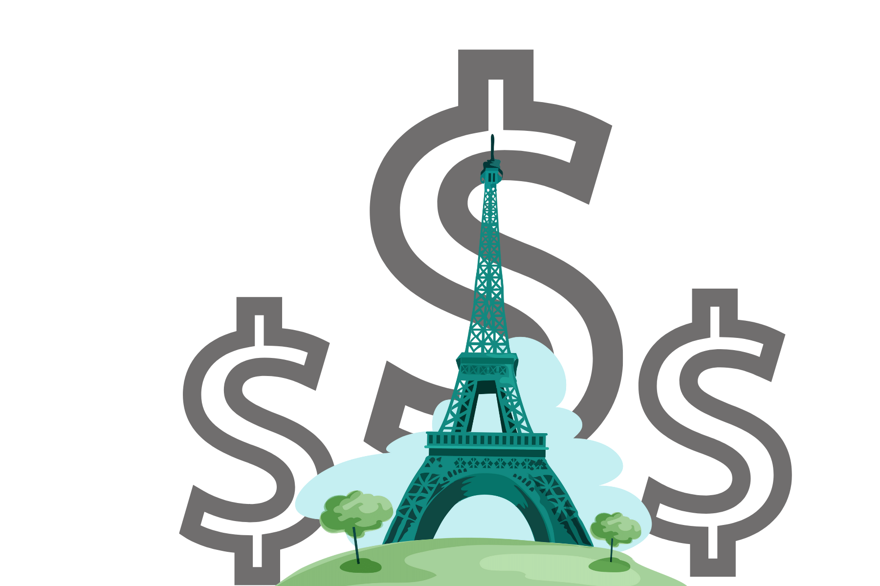 photo of the eiffle tower and the top is a dollar sign