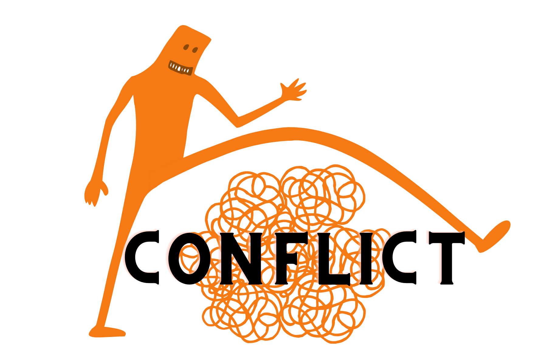 picture of a person stepping over the word "conflict"