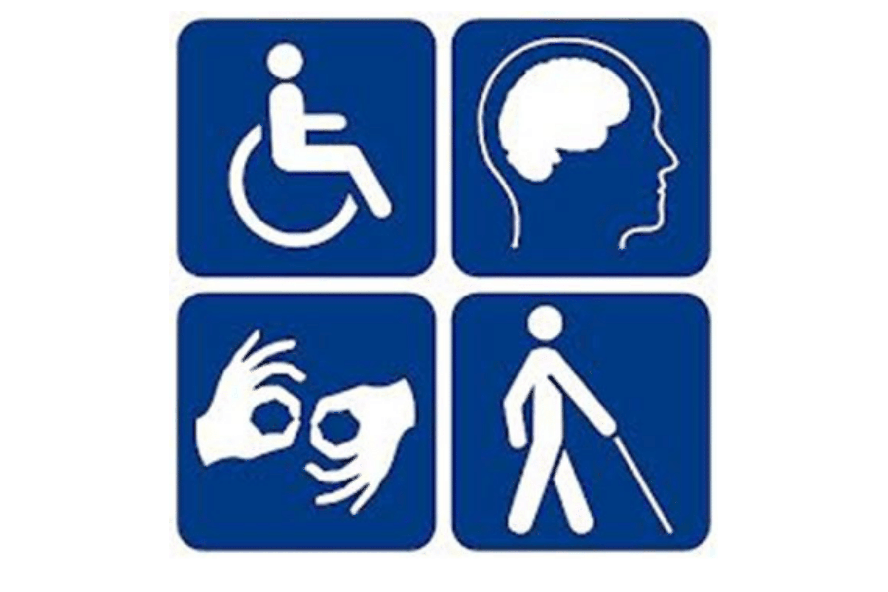 a square with the 4 most common disability symbols