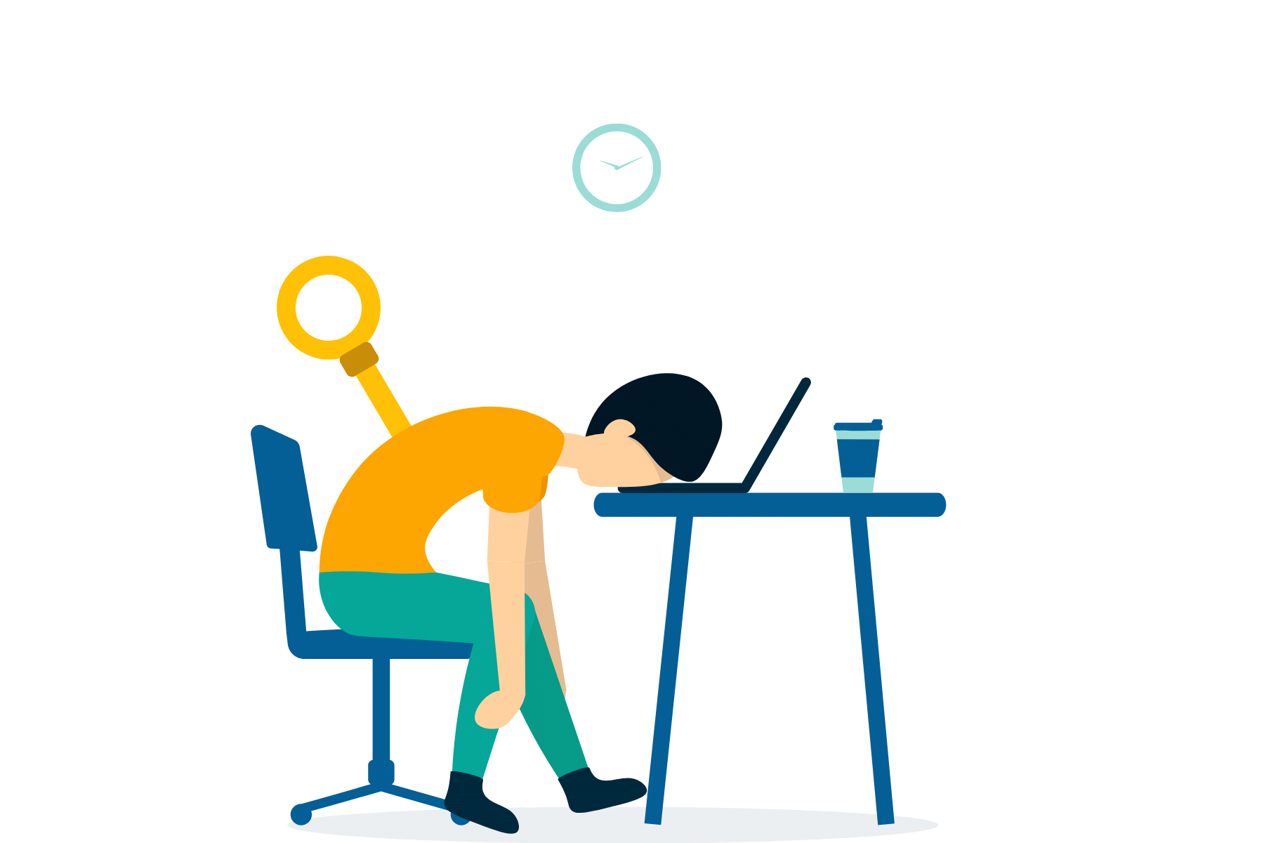 drawing of an outline of a person hunched over a desk