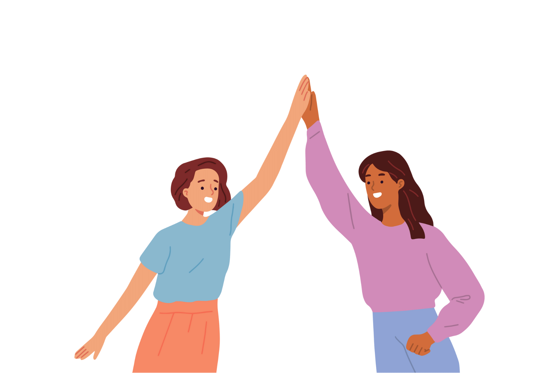 drawing of two young kids high-fiving each other.