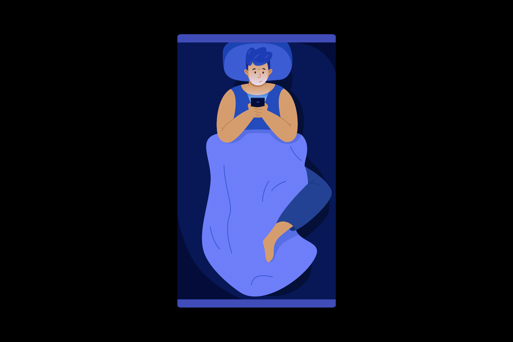drawing of a person laying in bed on their phone unable to sleep