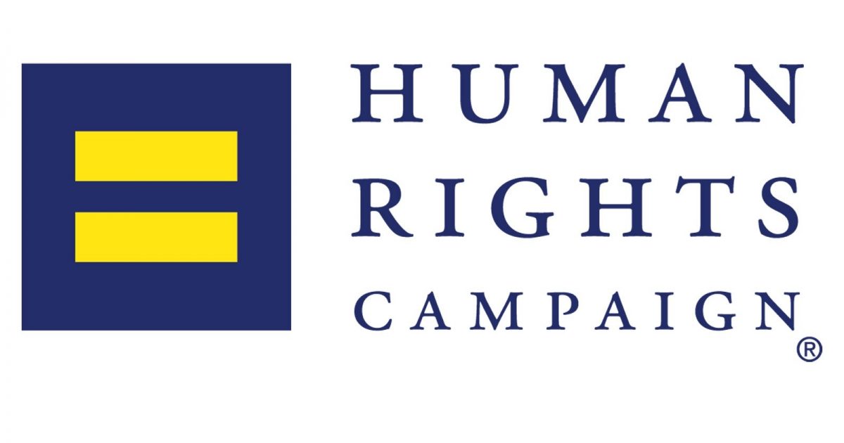 Human Rights Campaign logo in blue and yellow with a yellow equal sign